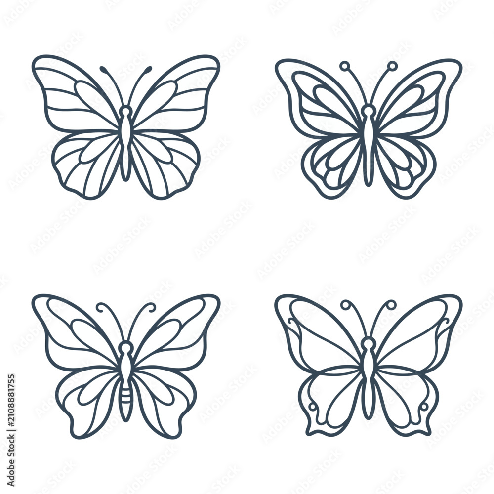 Obraz premium Black and white butterflies line art.