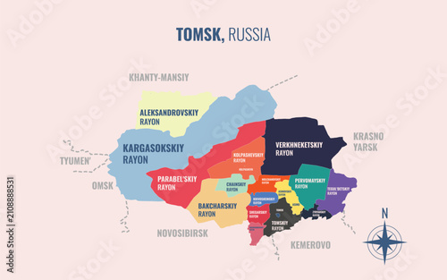 Foto Tomsk Russia Federal into Raion in a minimalist colorful style map showing