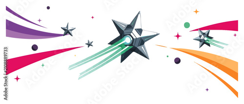 Vibrant abstract radiating arrows converging at central point with colorful dynamic lines, concept for teamwork collaboration, strategic planning, and innovative business growth visualizations