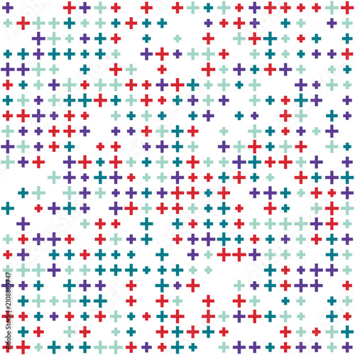 Abstract Pattern of Colorful Plus Signs on White Background
