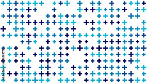 Abstract pattern of blue crosses on white background