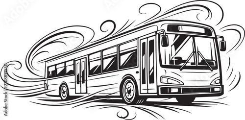 Fotografie A city bus depicting fast movement with decorative swirls for transportation and
