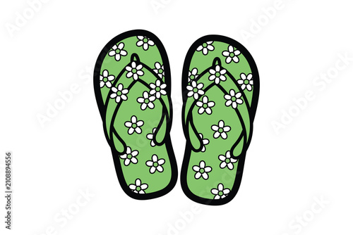 Green Floral Flip Flops Vector Icon