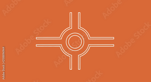 Abstract traffic circle symbol, minimalist design, orange background