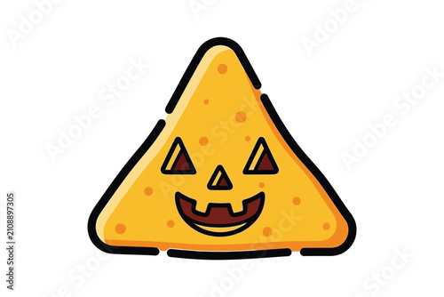Halloween Tortilla Nacho Chip Icon with Jack-o-Lantern Face