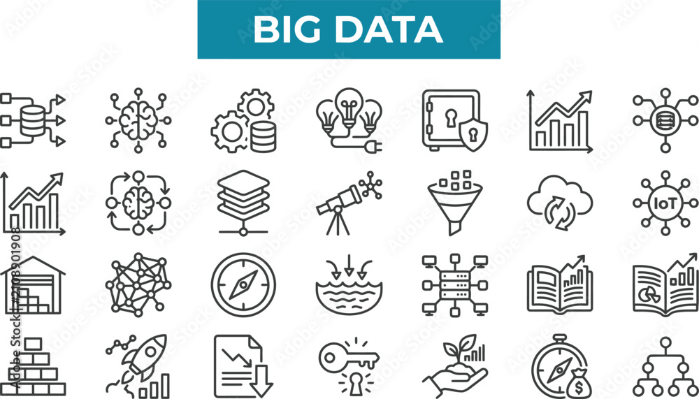 Fototapeta premium Big Data Analytics Management and Information Processing Icons