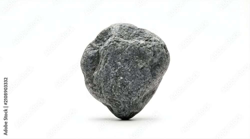 Fototapeta premium Single grey textured river stone balanced on a clean white background