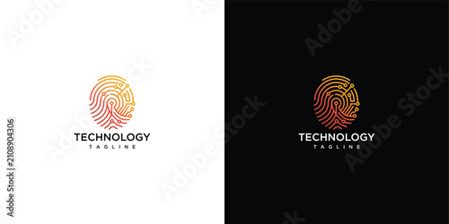 Abstract Digital Fingerprint Technology Logo with Gradient Colors for Security and Identity