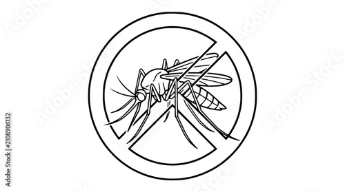 Foto Stop Mosquito Symbol, Insect Repellent Sign, No Bugs Icon, Line Art Illustration