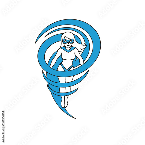 Superhero woman in a blue tornado