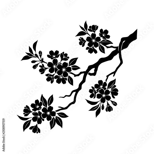 Branching cherry blossom cluster silhouette illustration