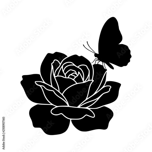 Rose silhouette butterfly vector illustration