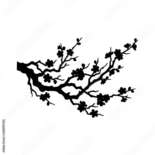 Branching cherry blossom tree silhouette vector illustration