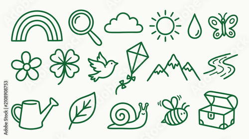 Fotografía Collection of simple, hand-drawn icons representing nature and outdoor activities