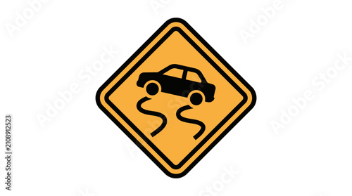 Slippery road warning traffic sign icon.