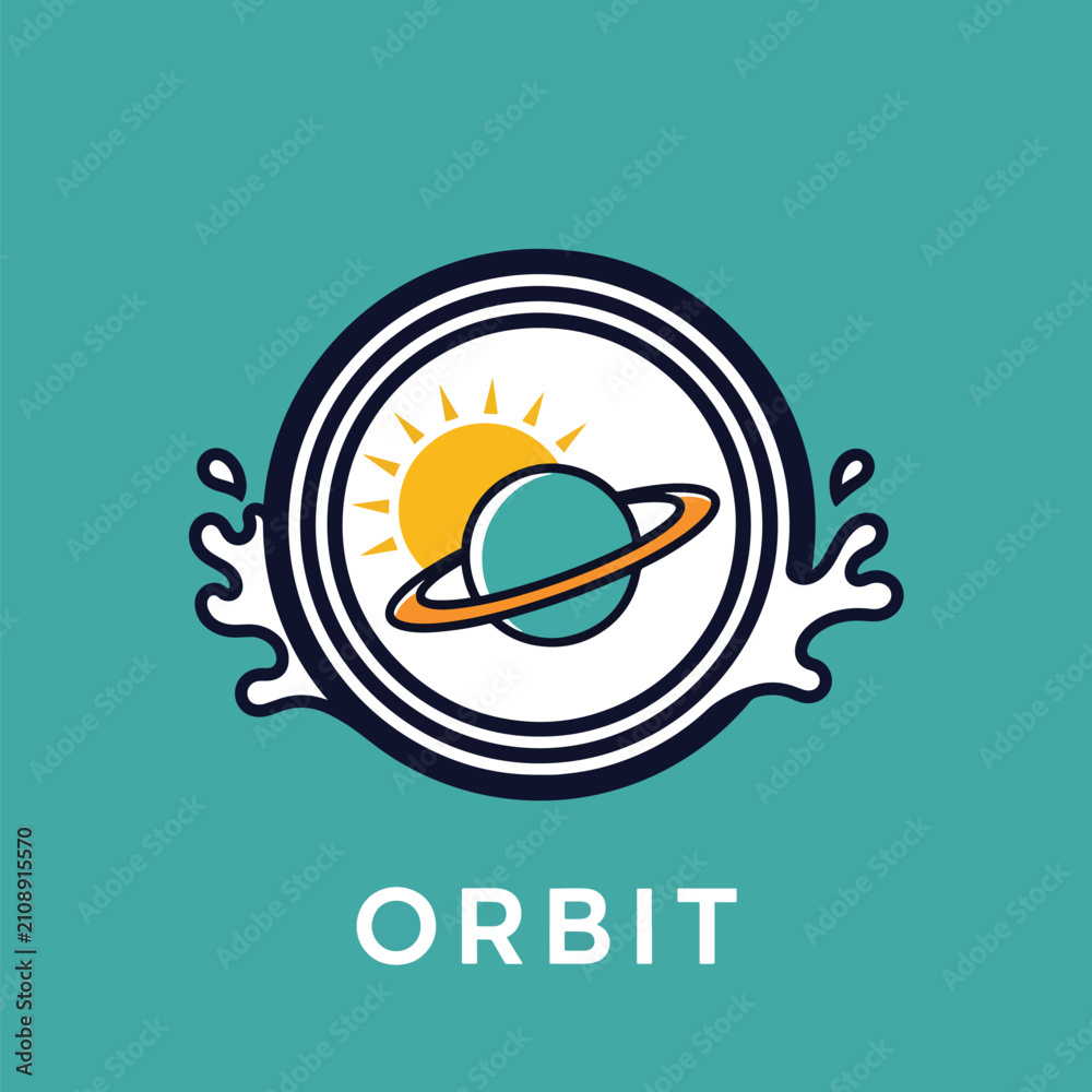 Naklejka premium Circular Orbit Logo Featuring Planet and Sun Icon.
