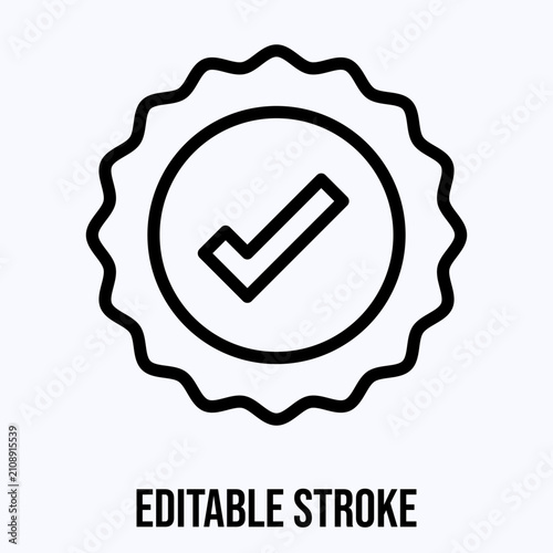 approved badge certification checkmark icon in line design. approved badge certification checkmark quality seal on white background vector. approval editable stroke icon