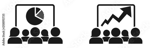 Set of business presentation icons with pie chart and growth graph vector isolated on white background.