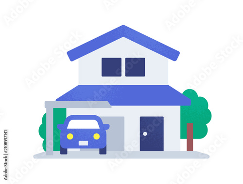 駐車場付き一戸建て住宅を表す家のアイコンイラスト素材