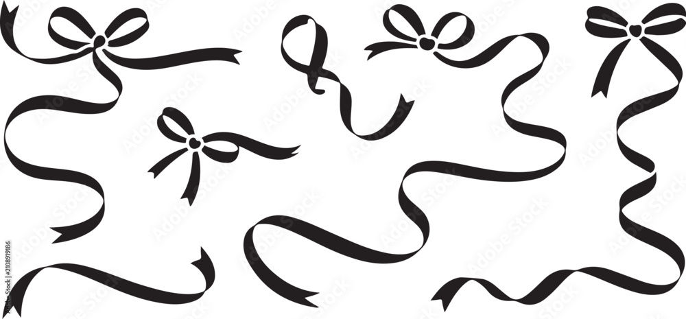 Fototapeta premium Set of decorative satin ribbons and bows for gifts, invitations, and holiday cards on transparent background.