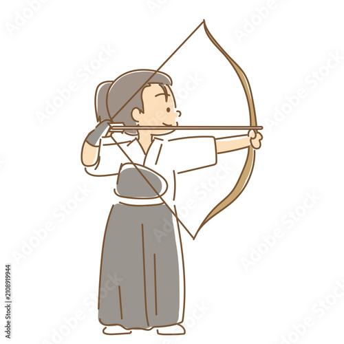 Obraz na płótnie Illustration of a person practicing traditional Japanese archery (Kyudo) with a longbow and arrow