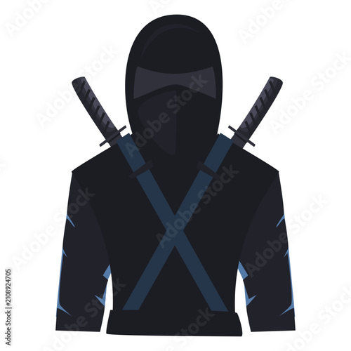 Bild auf Leinwand Black ninja warrior character with two katana swords vector illustration