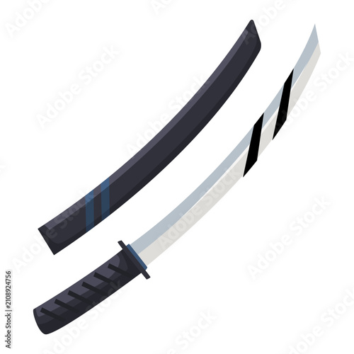 Traditional Japanese Katana Samurai Sword and Black Scabbard Illustration