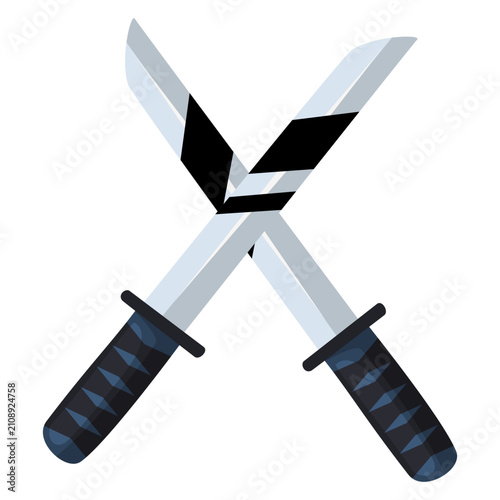 Two Crossed Japanese Samurai Katana Swords Vector Illustration