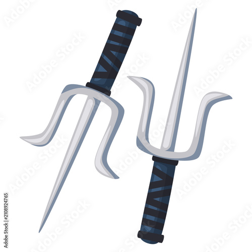 Pair of Traditional Japanese Sai Martial Arts Weapons Isolated