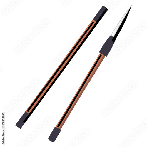 Traditional Wooden Martial Arts Bo Staff and Yari Spear Illustration