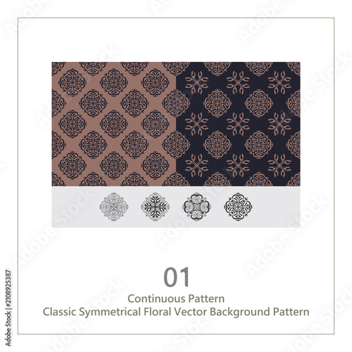 Continuous Pattern - Classic Symmetrical Floral Vector Background Pattern