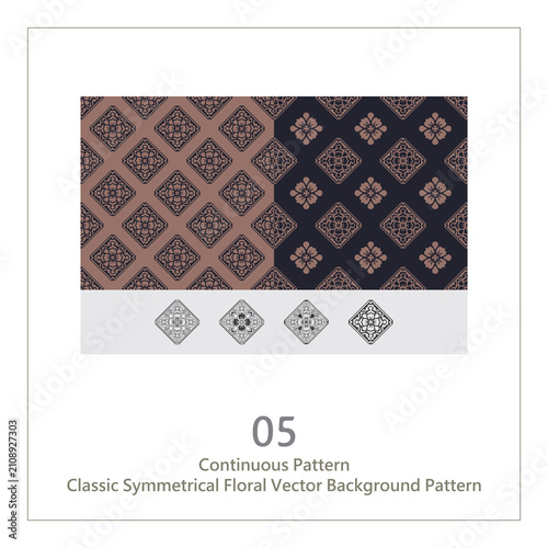 Continuous Pattern - Classic Symmetrical Floral Vector Background Pattern