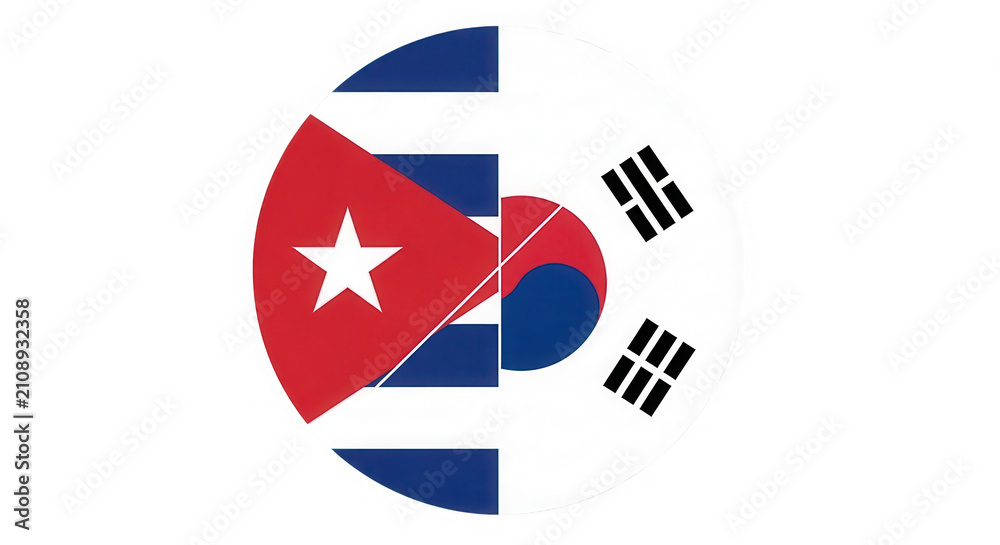 Obraz premium Combined flag of Cuba and South Korea in a circular shape isolated on transparent background