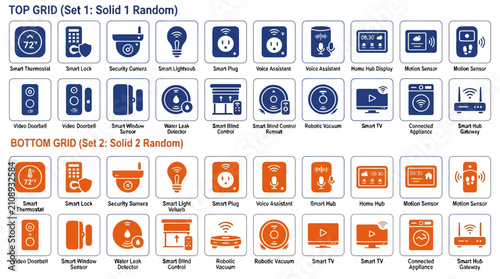 Smart home devices and utilities icons in two distinct sets.