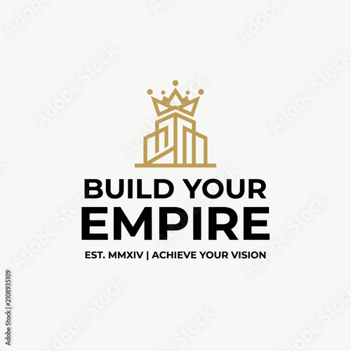 Foto Elegant gold crown building logo design with text build your empire for corporat