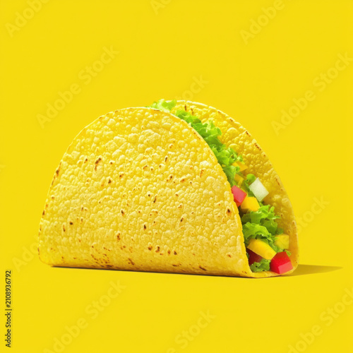 Fresh and Colorful Taco on Bright Yellow Background
