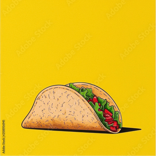 Colorful Taco Illustration on Yellow Background for Food Lovers