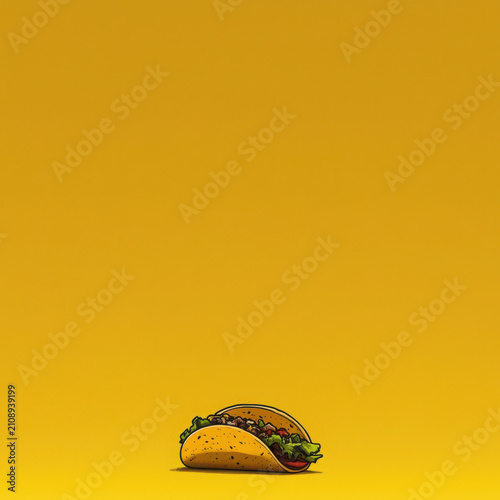 Cartoon taco with fresh ingredients on a vibrant yellow background