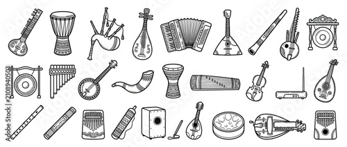 Foto Diverse Collection of Hand-Drawn Musical Instruments