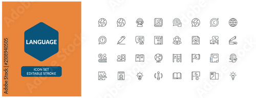 Slika na platnu Professional language learning and translation icon set with editable stroke for