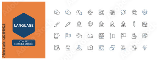 Quadro su tela Modern language and international communication icon set for educational and stu