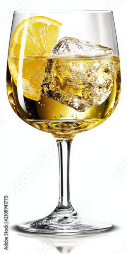 Refreshing Citrus Beverage with Ice and Lemon Slice in Glass