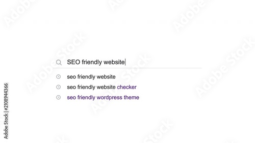 Search bar with predictive text suggestions for SEO topics