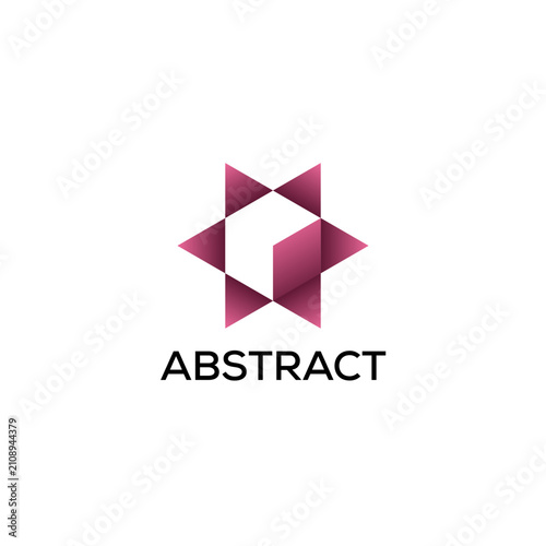 Abstract Hexagram Icon and Logo with Cube and Negative Space