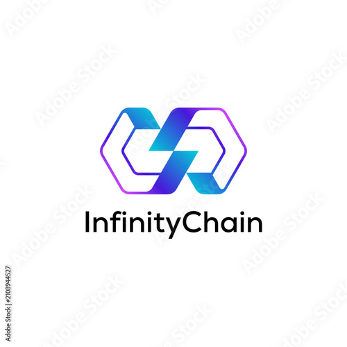 Connection and Blockchain Icon and Logo with Interlocking Infinity Hexagon