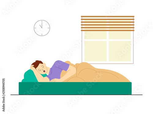 Bild auf Leinwand A man lazes in bed with his mouth open