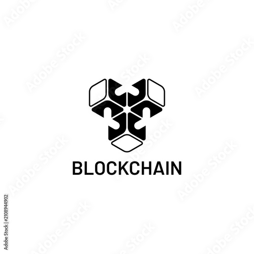 Blockchain Icon and Logo with Modular Hexagon Network Structure