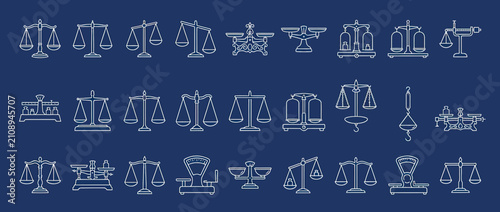 Fotografi Collection of Balance Scales Icons on Blue Background
