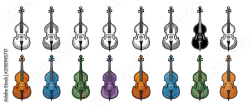 Quadro su tela Collection of Diverse Double Bass Instruments