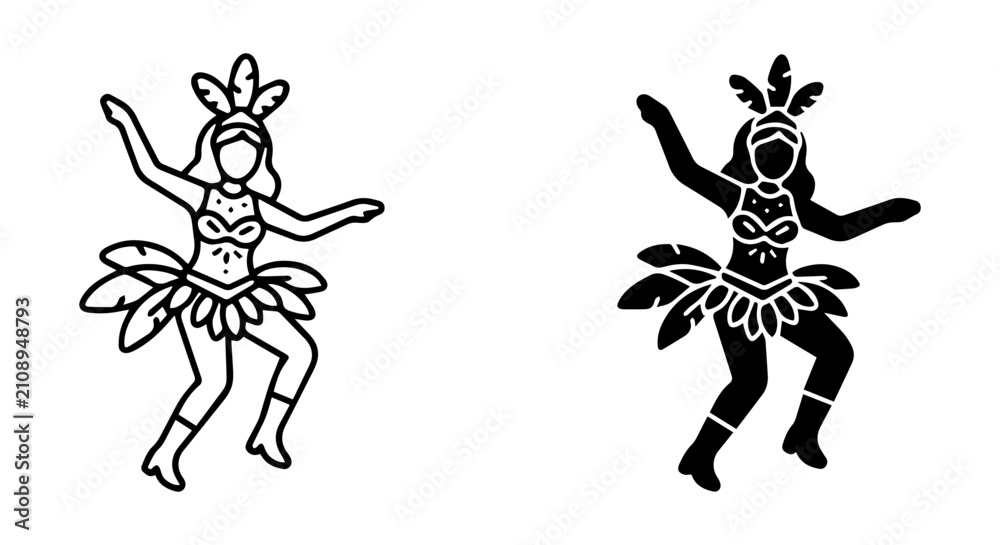 Fototapeta premium Carnival Dancer Silhouette, Festive Woman Vector Art, Celebration Costume Icon, Samba Performance Illustration
